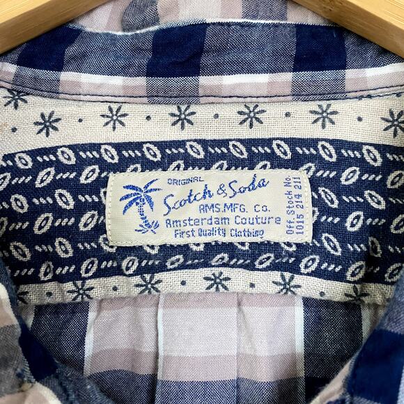 Scotch & Soda 100% Cotton Plaid Long Sleeve Button Up Flip Cuff Shirt Medium - Picture 3 of 7